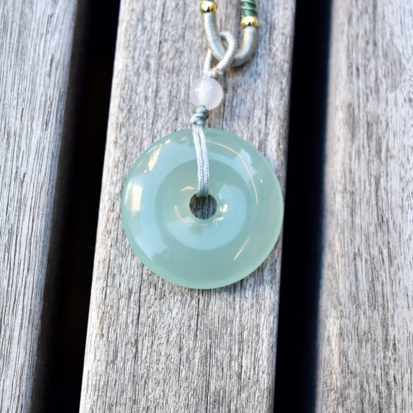Jewelry - Green Agate Peace Buckle Donut Necklace - 平安扣